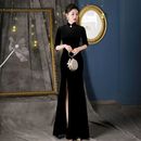 连衣裙走秀长款 形体旗袍晚礼服女年轻款 黑色丝绒鱼尾裙气质改良版