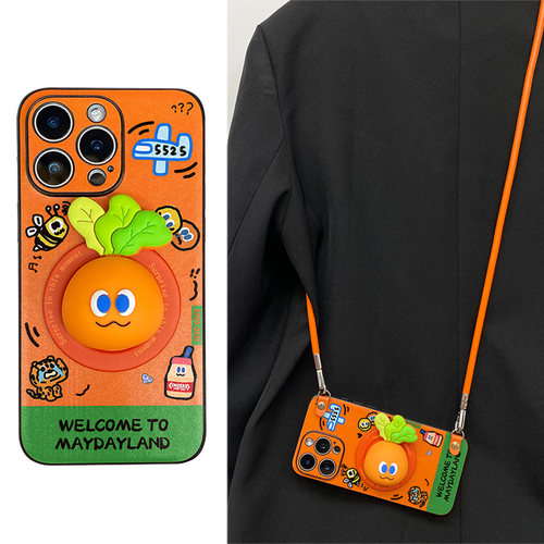 卡通胡萝卜适用于苹果16promax手机壳iphone14女款保护套12/11/15plus外壳mini全包防摔可爱斜跨挂绳卡通创意