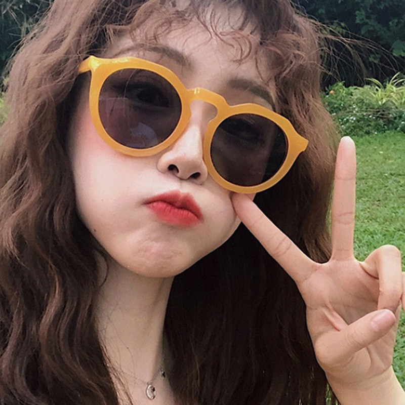 韩版墨镜女网红同款太阳镜韩国个性百搭潮流橘色新款复古太阳眼镜