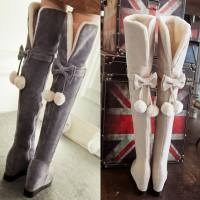 加绒加厚雪地靴内增高过膝长靴子高筒靴蝴蝶结长筒靴大棉靴骑士靴