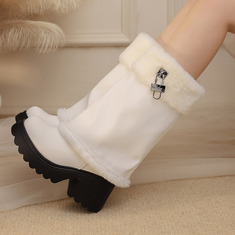 高跟粗跟短靴子加绒雪地靴女中筒靴高筒靴大码40 41 42 43 44 45,女鞋,时尚雪地靴,淘宝优惠券,粉丝福利购,淘宝优惠卷