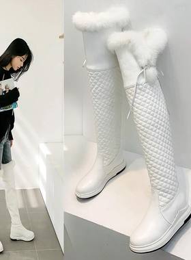 厚底平底兔毛加绒加厚白色雪地靴过膝长靴子女高筒靴长筒靴40 41