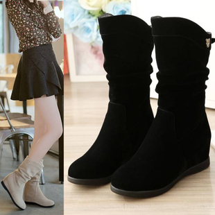 马丁靴短靴子女内增高中筒靴加绒加厚中跟雪地靴大码40 41 42 43