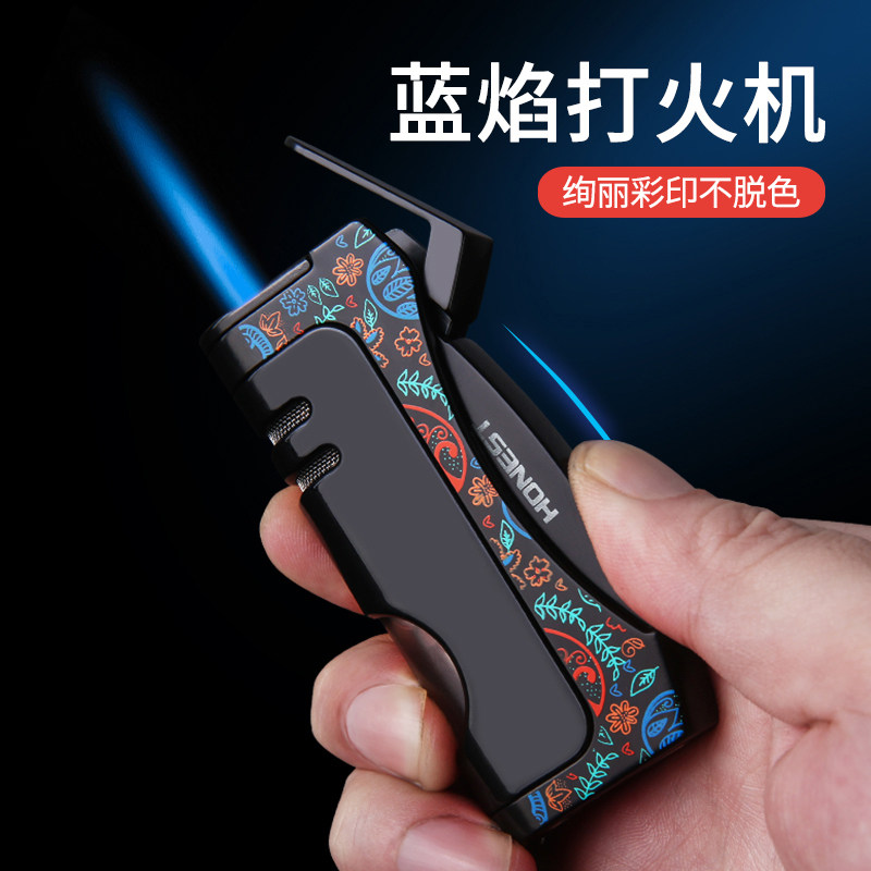 百诚防风充气直冲金属打火机个性创意商务蓝焰雪茄刀定制男女礼品