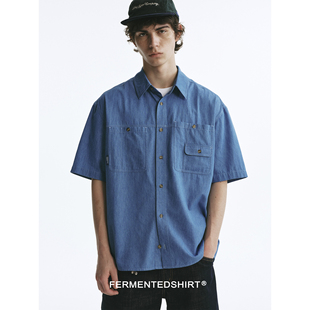 FERMENTEDSHIRT26春夏复古多口袋拼接工装设计牛仔短袖衬衫