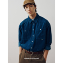衬衫 宝石蓝中古风灯芯绒拼接休闲长袖 25冬新品 FERMENTEDSHIRT