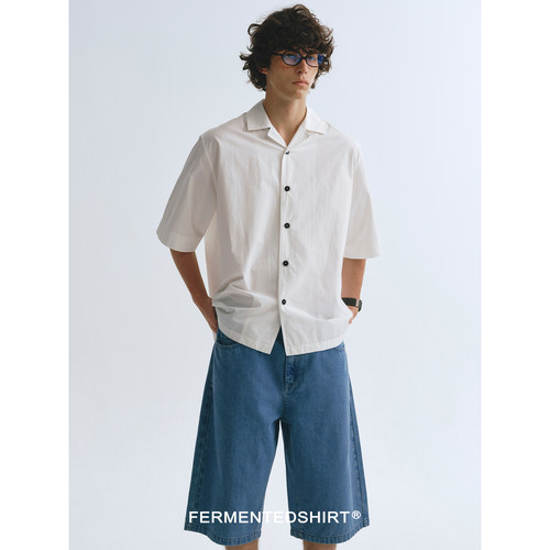 水洗纸感高密棉古巴领短袖衬衫