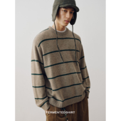 FERMENTEDSHIRT25冬新品 羊毛混纺条纹复古感休闲圆领套头针织毛衣