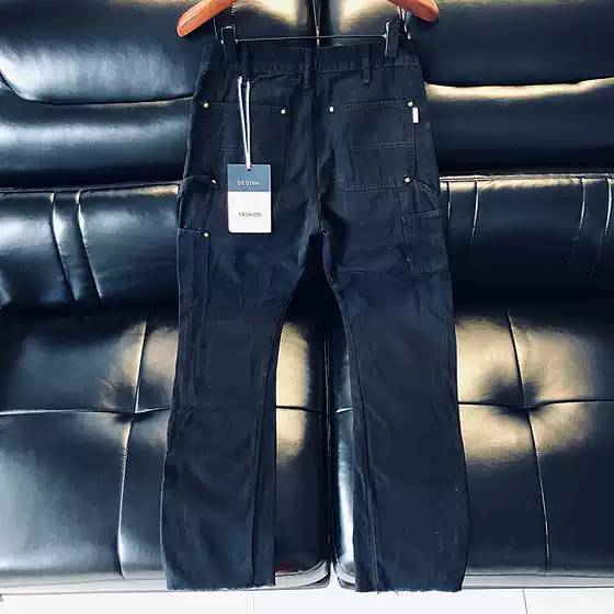 Loose Fit High-End Quality Pure Black Jeans for Men, Spring and Autumn Trendy Casual Workwear with Zipper Slit Straight-Leg Pants