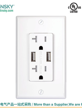 USLINSKY灵天美标双USB插座面板UL认证电源美国插座LTUR4.2-15