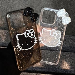 立体闪钻蝴蝶结猫咪苹果15promax手机壳16适用iphone17轻奢11闪粉