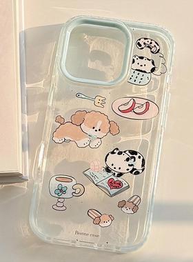 ins风涂鸦动物苹果16手机壳iPhone15pro max适用14奶蓝卡通13软17