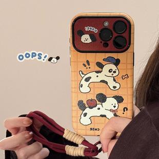适用iphone16苹果15手机壳搞怪个性 狗狗17promax皮质11手绳12防摔