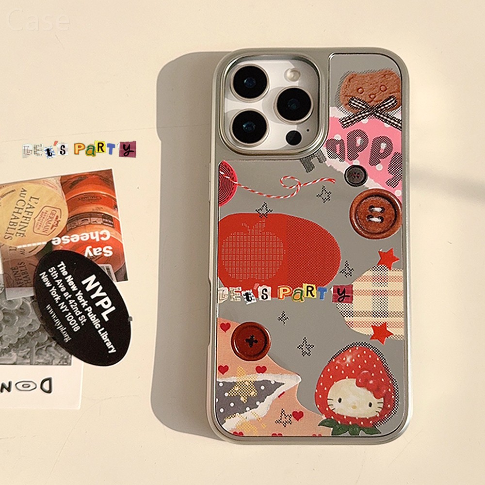 镜面ins复古卡通KT拼接适用苹果17promax手机壳iphone13新款15pro女款14日韩创意补妆镜子16电镀硬壳甜酷风【