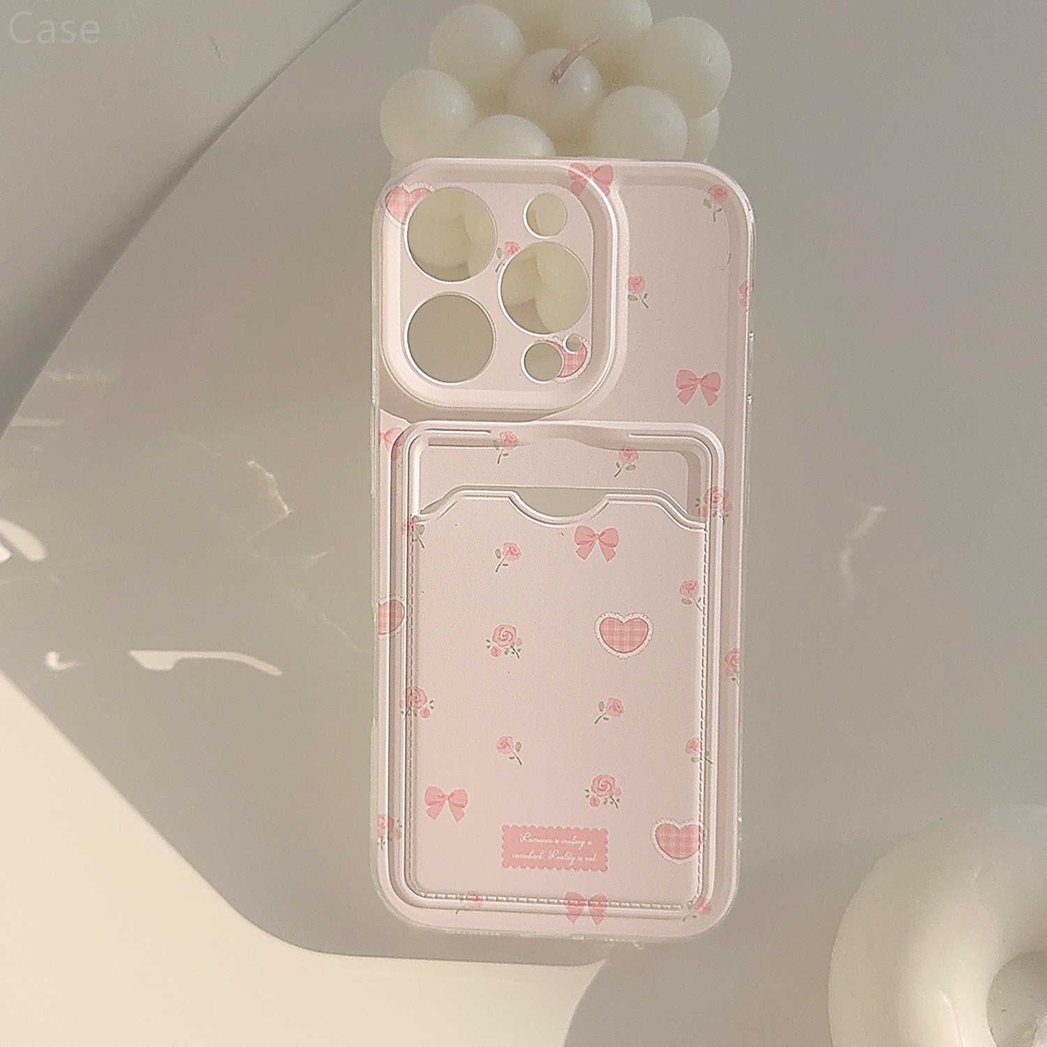 温柔ins小清新粉色爱心碎花适用苹果16promax手机壳iphone17新款15女款14小众11插卡包12保护套全包16软壳【