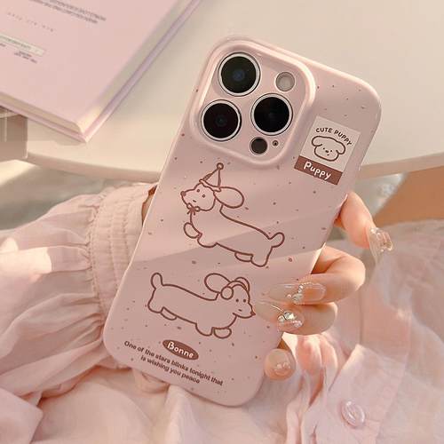 ins线条腊肠狗适用iphone16手机壳卡通14苹果13全包15pro max软17