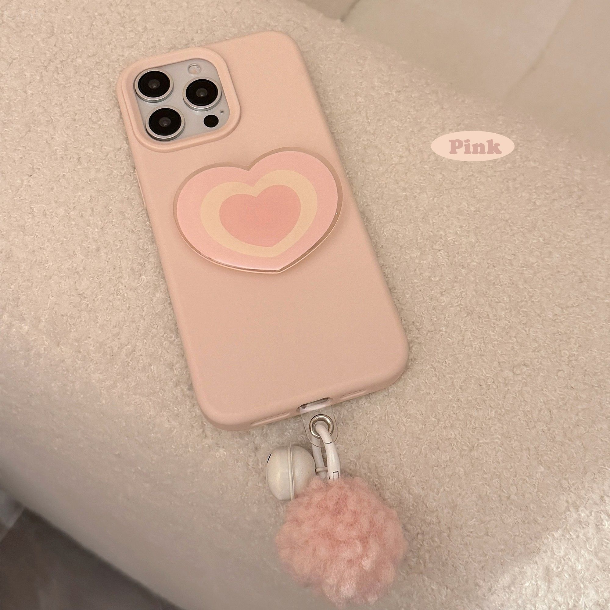 ins少女心粉色爱心支架适用苹果16promax手机壳iphone17新款15pro女款14甜妹毛绒铃铛挂件12日韩风16全包软壳