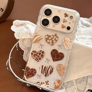 复古爱心豹纹苹果16手机壳17promax适用iphone15透明14个性 13防摔