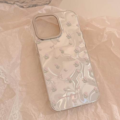 粉色小碎花苹果15pro手机壳max适用iphone16防摔13水波纹12甜美硬