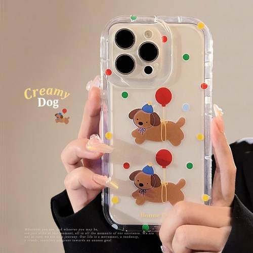 可爱波点小狗适用iPhone14ProMax手机壳苹果13手机壳15透明16防摔