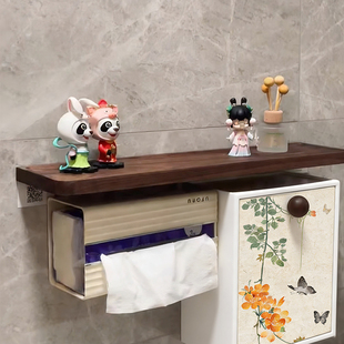 中古风卫生间置物架浴室收纳放置柜厕纸夹缝壁挂式纸巾盒厕所马桶