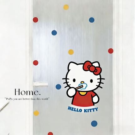 hellokitty卫生间浴室淋浴间玻璃门圆点贴纸厨房静电贴卡通洗手间