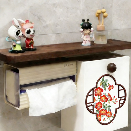 中古风卫生间马桶侧纸巾盒新中式