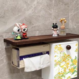 中古风卫生间置物架浴室收纳柜厕纸盒壁挂纸巾盒储物厕所马桶侧边