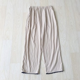 长裤 女装 日单抽绳双口袋直筒轻薄清爽柔软舒适纯色居家休闲女夏季