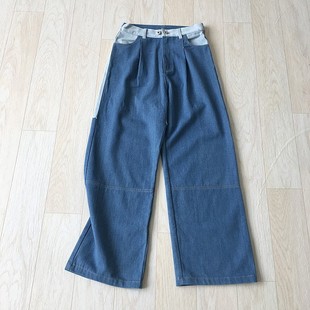 百搭女春夏长裤 简约休闲时尚 日单纽扣拉链撞色宽松直筒牛仔裤 女装