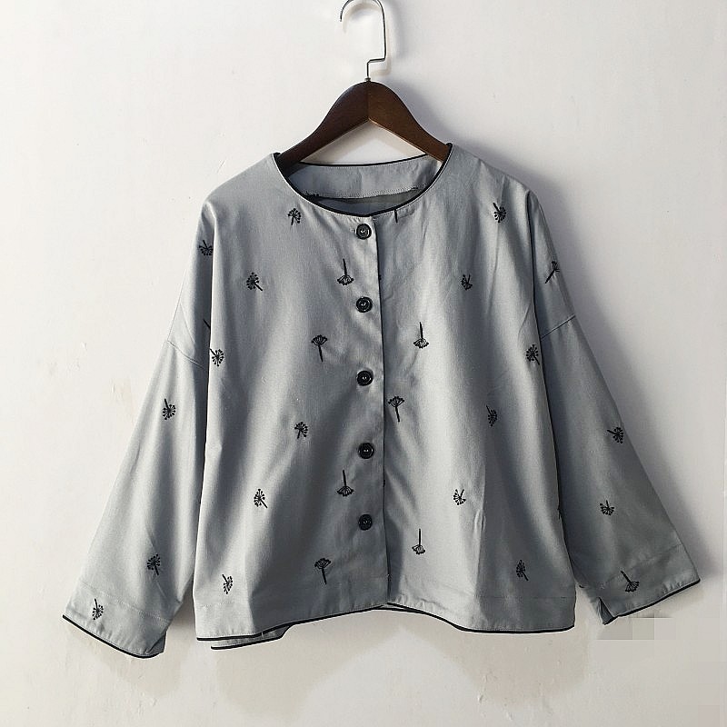 时尚百搭短款麻棉刺绣花