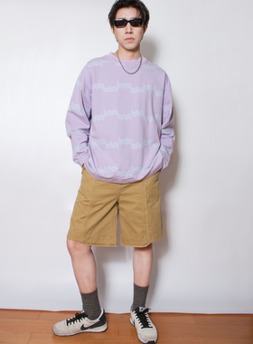 BORSCHT原创休闲磨毛斜纹布卡其色工装短裤男直筒中裤五分裤毛边