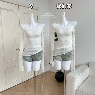 镂空防晒针织罩衫 柒月末白色喇叭袖 女夏慵懒百搭宽松收腰上衣
