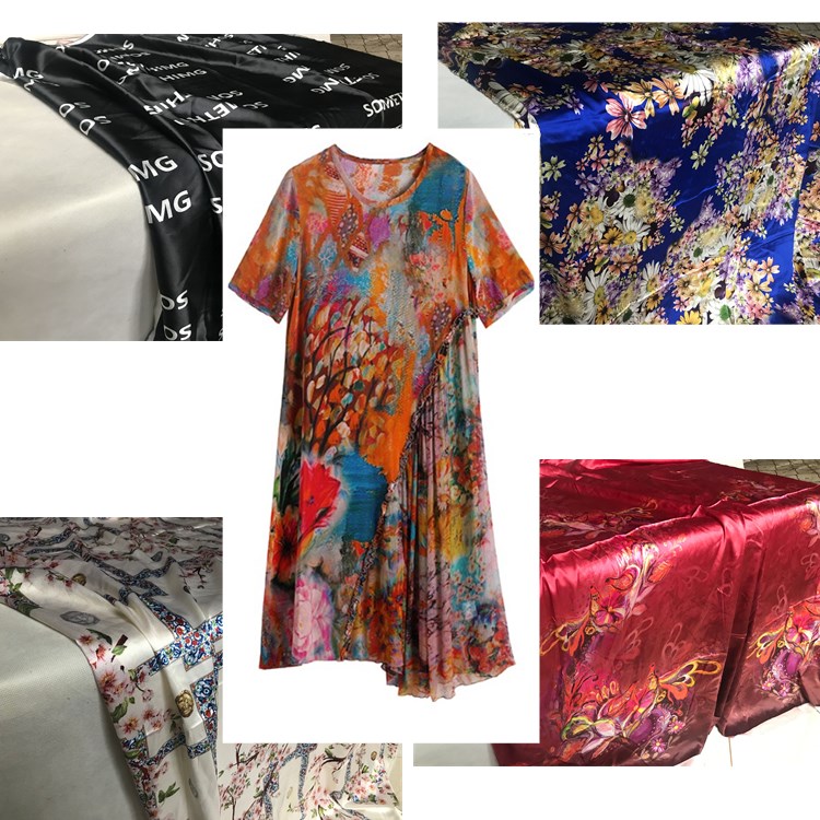 7真丝弹力缎双乔面料布料桑蚕丝裤子衣服装花色重绉花色连衣裙