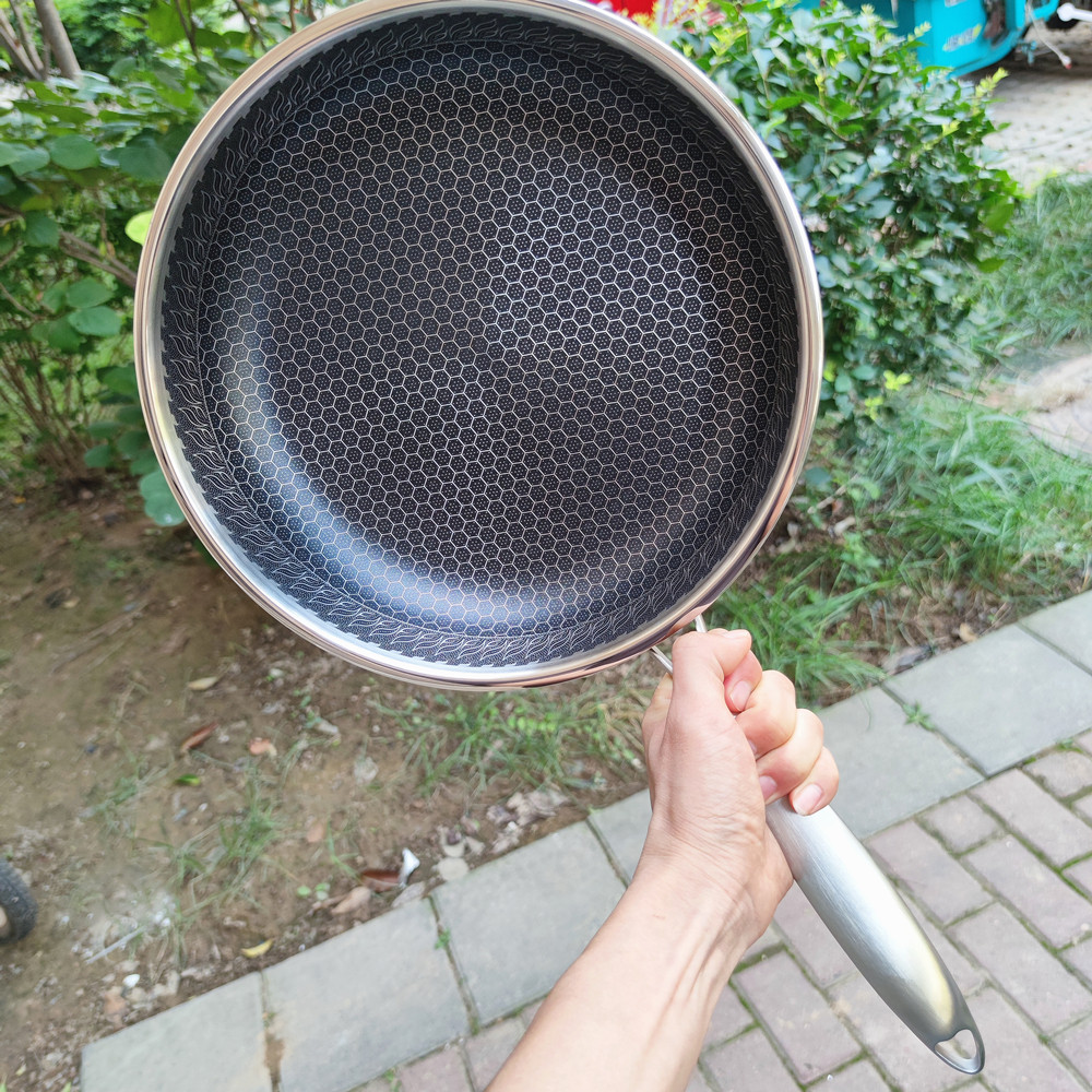 出口德国食品级不锈钢蜂窝煎锅平底不粘锅18/10早餐煎蛋牛排煎饼