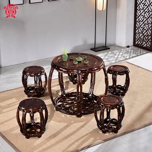 苏州金鼎红木竹节款鼓台圆凳组合