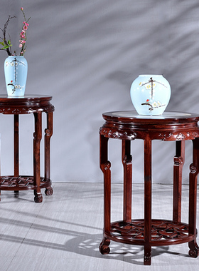 金鼎红木【矮款云石圆花架】老挝红酸枝古典花几客厅落地花盆架