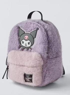 Z家新款紫色卡通塑章库落米可爱双肩包紫色毛绒书包儿童外出包