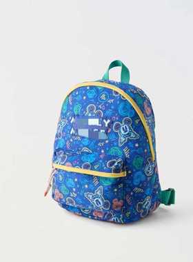 Z家夏季新款儿童MI奇印花书包蓝色线圈涂鸦双肩背包男女童出行包