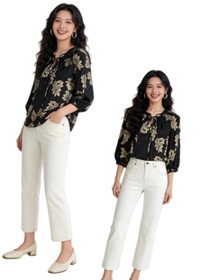 好衣配好裤 女宽松有度挺阔 白色牛仔裤 显腿长有弹力 子直筒九分裤