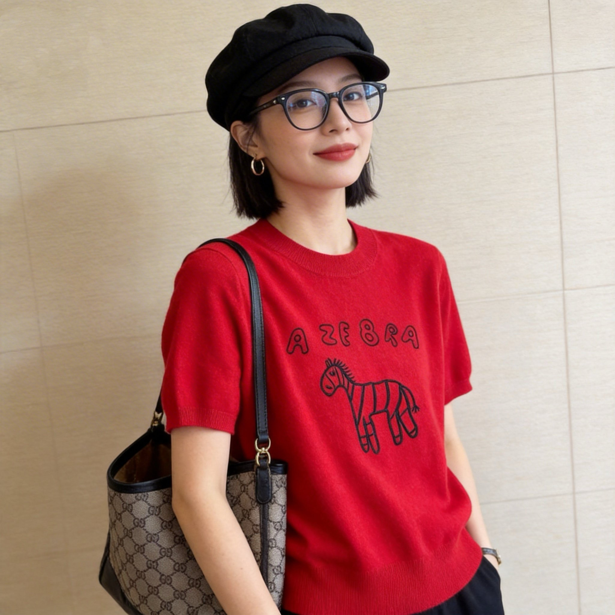 2026夏季新款时尚百搭宽松显瘦针织衫女短袖圆领上衣羊毛衫