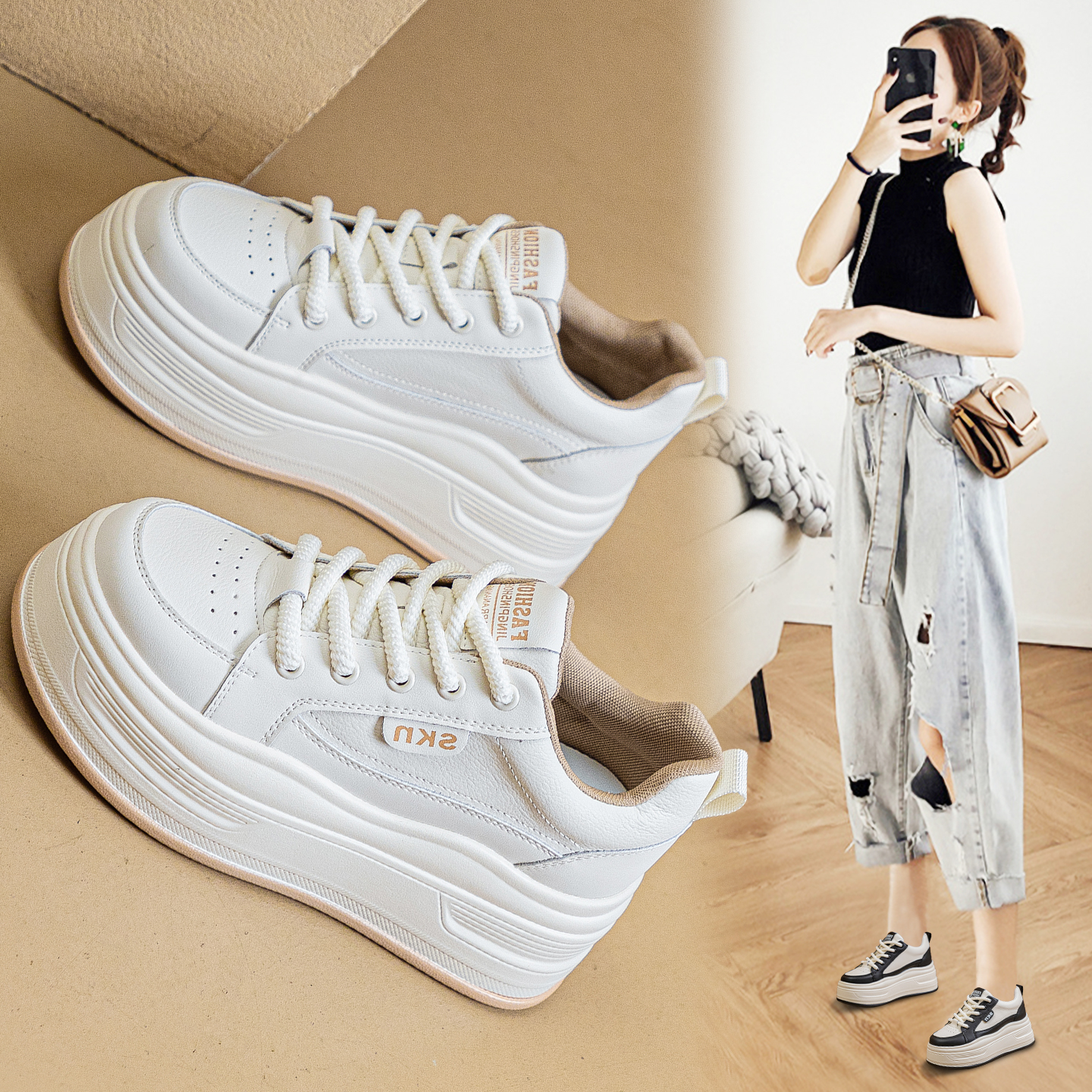 厚底小白鞋女2025新款秋冬季加绒