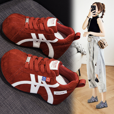 厚底红色德训鞋女2025新款秋冬