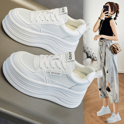 2026新款女透气厚底增高小白鞋