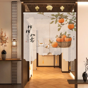 中式隔断帘玄关装饰好寓意花鸟门帘免打孔吊穗复古文艺帘