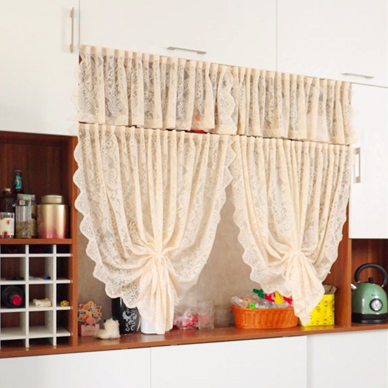 柜子遮挡帘书柜防尘粘贴款橱柜隐私遮丑蕾丝纱帘门帘置物架免钉帘