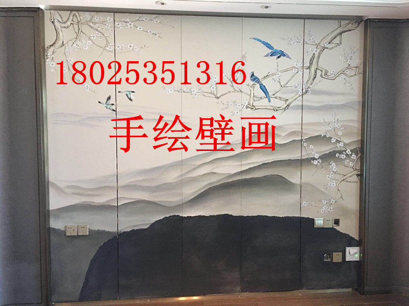 纯手绘 电视背景墙画墙体彩绘酒店会所 人物动物风景3D立体画涂鸦
