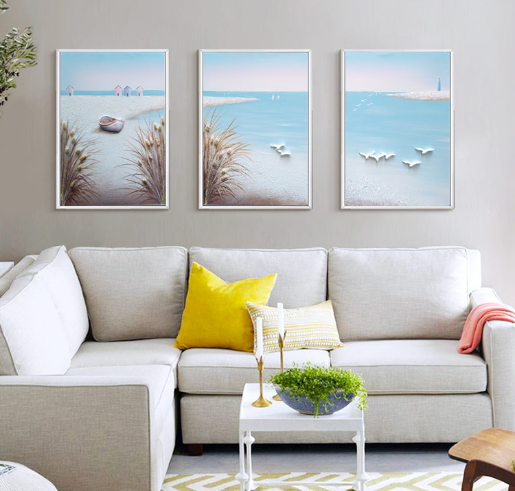 手绘油画三联客厅卧室装饰画沙发背景墙画现代简约欧式立体浮雕画图片