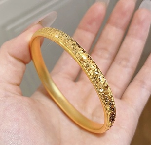 金店同款沙金超闪碎金泥鳅背手镯亮片碎冰冰素圈 闭口镯子女送