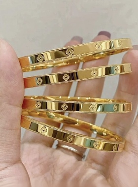 金店同款24K正品幸运四叶草手镯实心万花筒时尚手环送女友不掉色